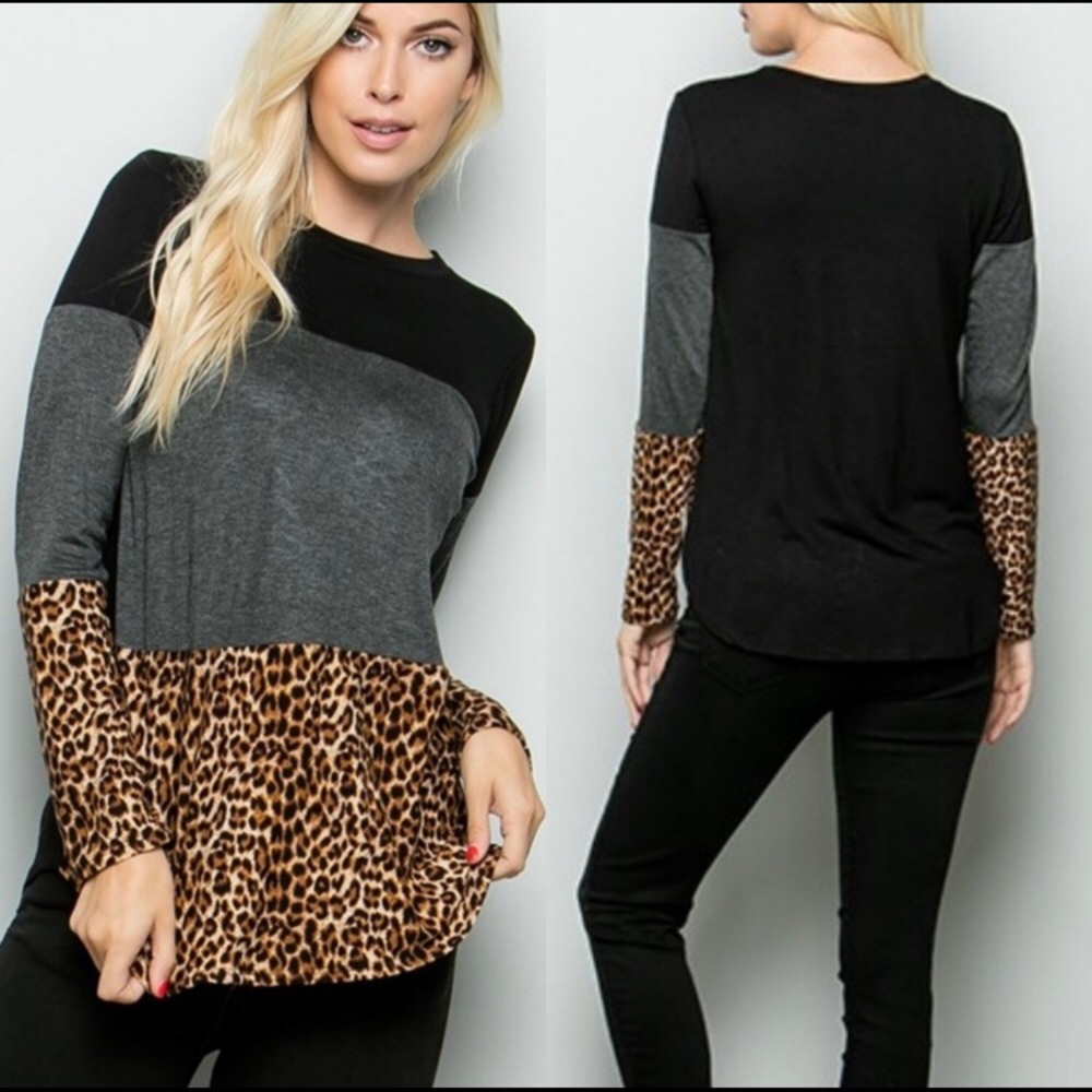 Black, Grey and Leopard Top